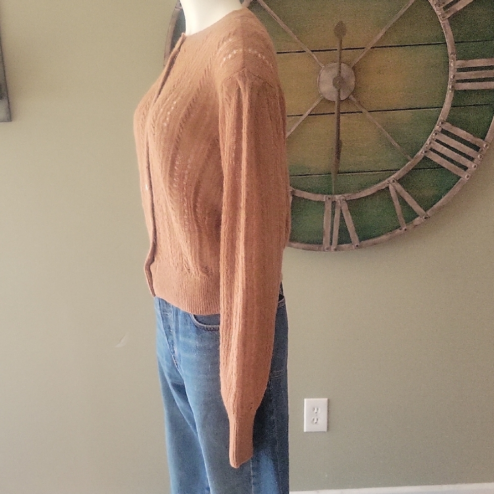 Madewell Pointelle Stitch Cardigan In Coffee - Picture 4 of 16
